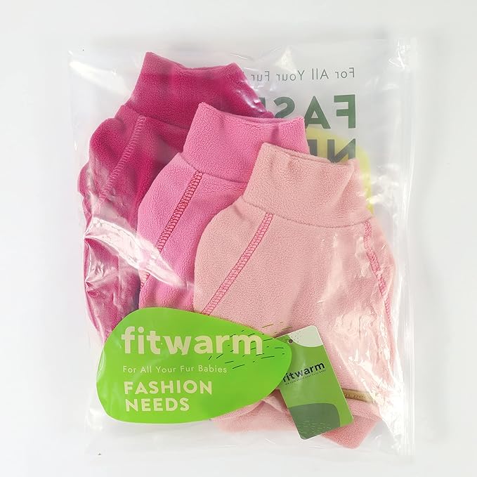 Fitwarm 3 Pack Classic Fleece Dog Sweater, Turtleneck Dog Sweatshirt, Dog Winter Clothes for Small Dogs Girl, Pet Pullover Jumper, Cat Apparel, Pink, Rose, Baby Pink, XL