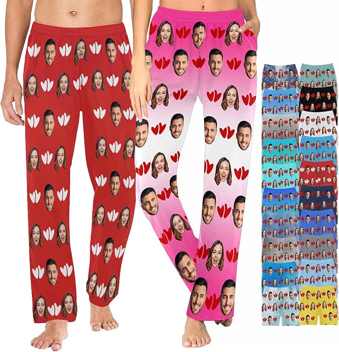 MyPupSocks Customized Face Pajamas Pants Sleep Bottoms for Men Women XS-2XL