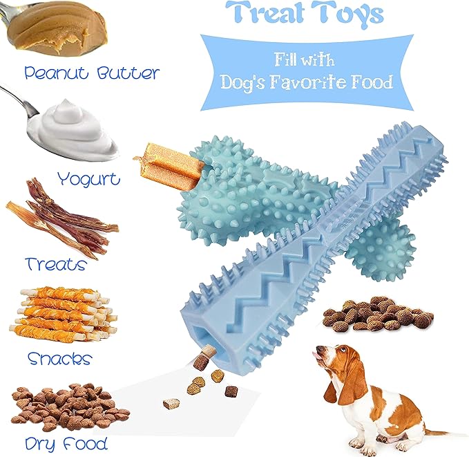 4 Pack Puppy Teething Toys 0-6 Months Puppy Chew Toys for Teething Cute Small Dog Toy Soft Rubber Toy for Puppies(Blue)