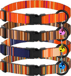 4PCS Breakaway Cat Collars with Bell - Cute Soft Adjustable Safety Kitten Collars 4-Pack - Nylon Pet Collars Nature Tribal Striped Floral Space Aztec Flowers Print (Striped)