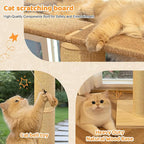 54.3" Cat Window Perch with 3 Adjustable Roman Column Sisal Posts, Gray Rabbit Fleece Cushions, Drill-Free Suction Cups, Multi-Level Bird Watching Perch, 60 lbs Capacity