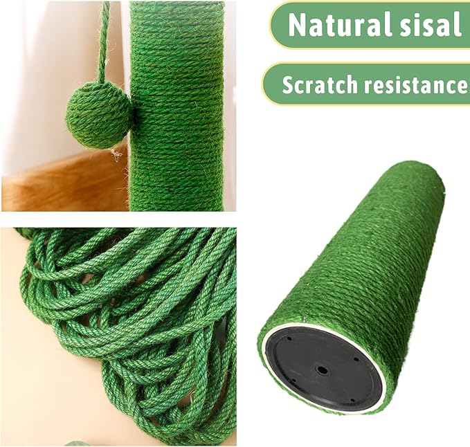 12 Inch Cat Scratching Posts Jute Rope Replacement Refill Accessories for Cats Tower Kittens Scratch Pole Perch Interactive Toys Carpeted Furniture Scratching Tree Indoor Wall 2 Pack, Green