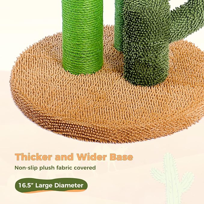 PAWZ Road Cat Scratching Post Cactus Cat Scratcher Featuring with 3 Scratching Poles and Interactive Dangling Ball -Large 27 Inches