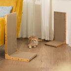 Cardboard Cat Scratcher,26 Inch L Shape Scratch Pad Wall Mounted,Vertical Scratching Board, Durable Cardboard to Protect Furniture for Indoor Cats,Wood Grain Junbo