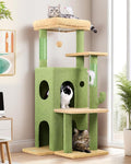 Globlazer Cactus Cat Tree Tower for Indoor Cats, 50-inch Adult Cat Tree House for Large Adult Cats with Steps, Scratching Post, 2 Cat Caves, Dangling Toys, FC50, Green