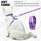 BEAUTYZOO Cat Harness and Leash Set Escape Proof for Walking, Kitten Soft Adjustable Vest Harnesses for Small Medium Large Cats, Easy Control Breathable Plaid Ribbon Nylon for Outdoor Indoor Use