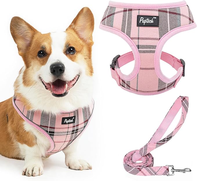 PUPTECK Soft Mesh Dog Harness and Leash Set Pet Puppy Cat Comfort Padded Vest No Pull Harnesses, Light Pink, XL