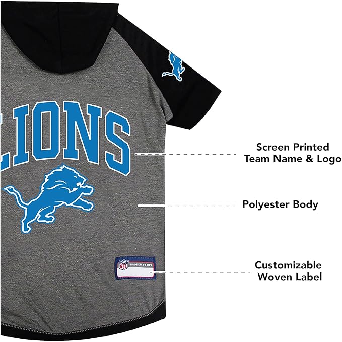 Pets First NFL Detroit Lions Hoodie for Dogs & Cats. | NFL Football Licensed Dog Hoody Tee Shirt, Small | Sports Hoody T-Shirt for Pets | Licensed Sporty Dog Shirt