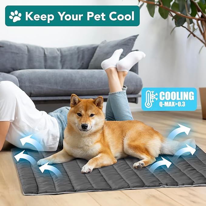 PetAmi Cooling Mat for Dog, Premium Pet Cooling Blanket for Crate Kennel, Indoor Cat Cool Sleeping Pad, Q-MAX Cold Sofa Couch Cover for Summer, Gray/Light Grey, Small (24x32)