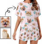 Custom Short Pajamas Set with Face Photo Women‘s Sleepwear Tee Personalized PJ Short Loungewear Set fot Her