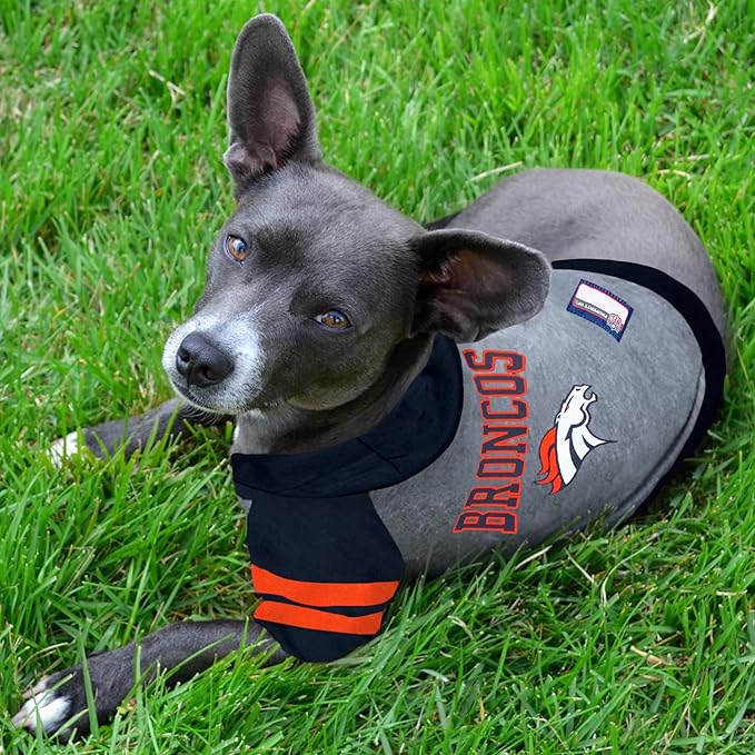Pets First NFL Denver Broncos Hoodie for Dogs & Cats. NFL Football Licensed Dog Hoody Tee Shirt, Large. Sports Hoody T-Shirt for Pets. Licensed Sporty Dog Shirt (DEN-4044-LG)