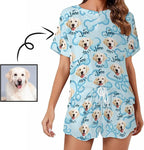 Custom Short Pajamas Set with Face Photo Women‘s Sleepwear Tee Personalized PJ Short Loungewear Set fot Her
