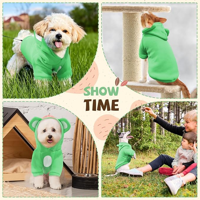 Small Dog Hoodie Soft Warm Fleece Fall Winter Dog Clothes Cute Puppy Sweaters Cat Coat Funny Blank Pullover Doggy Hooded Sweatshirts for Small Dogs Chihuahua Costumes Kitten Outfits(Green,XL)