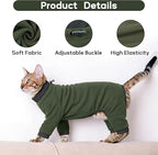 PUMYPOREITY Sticky Hair Cat Clothes, Prevent Hair Loss Cat Pajamas, Soft Cat Sweaters for Cats Only, Cat Hair Sticky Onesie, Cat Recovery Suit After Surgery, Green, L