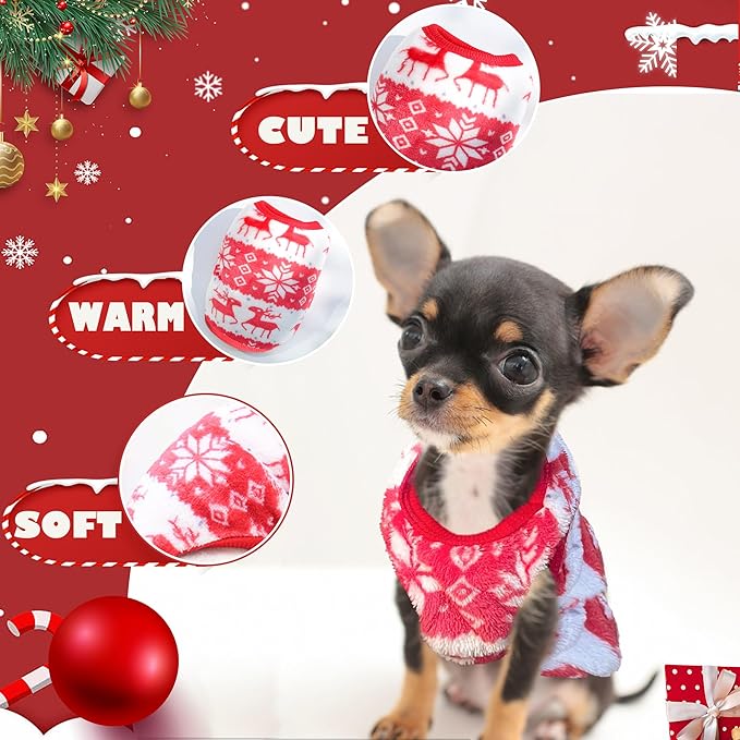 2 Pieces Dog Christmas Outfit Puppy Sweater Teacup Dog Clothes Chihuahua Clothes Reindeer Snowflake Xmas Pet Warm Winter Clothes for Extra Small Breeds Kitty Puppy Cat (X-Small)