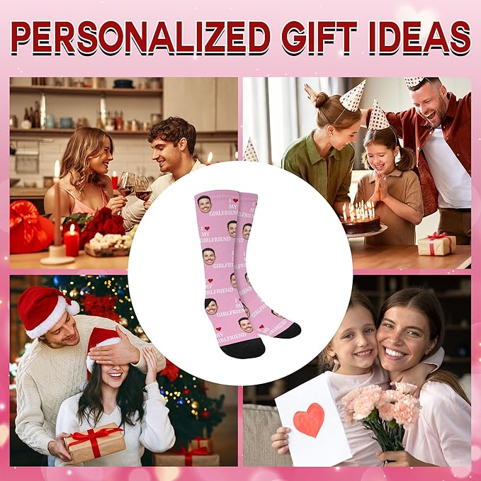 Artsadd Custom Face Socks for Women Men Cat Dog Lovers, Customized Unisex Funny Crew Sock Gifts