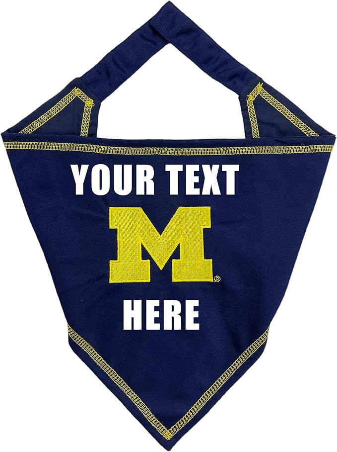 NCAA Michigan Wolverins Personalized Tie Bandana for Dogs & Cats, Size Large/X-Large. Custom Dog Bandana Scarf Bib for Pet Cat Dog. The Ultimate Game-Day & Party Customizable Bandana