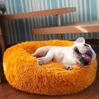 Calming Donut Dogs Beds for Small Dogs Washable,23inch Plush Round Pet Bed for Cozy Sleep,Fluffy Faux Fur Large Cat Bed,Fits up to 25 lbs Pets,Orange
