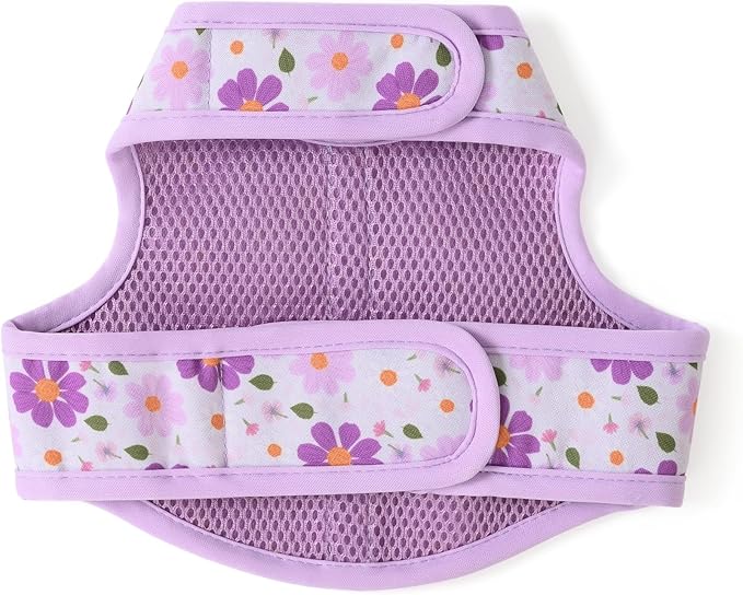 Mile High Life Dog Harness, Air Mesh Floral Vest Harness for 20 lbs Small Dogs & Cats, Easy Get on Adjustable Easy Closures Both Neck and Chest(Purple Flower, XS Chest 14"-16")