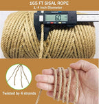 Sisal Rope for Cat Scratcher,Rope for Cat Scratch Post 1/4in 164Ft Jute Twine for Scratching Post Repairing, Recovering or DIY