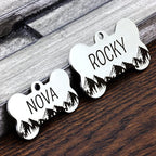 Ultra Joys Stainless Steel Pet ID Tag Dog Name Tags Personalized Front and Back Engraving, Customized Dog Tags and Cat Tag, Optional Engraved on Both Sides, Bone Tag Mountain Design, Silver Large