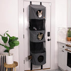 K&H Pet Products Hangin Cat Tree Condo 5 Level Door Mounted Cat Furniture, Space Saving, Mesh Levels, Peep Holes, Interconnecting Levels, Collapsible, Tool-Free Assembly - Gray - Fits Doors <80in H