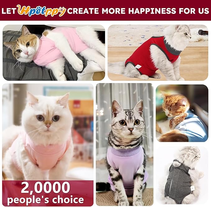Cat Recovery Suit After Surgery, Breathable Cat Surgery Recovery Suit for Spay Abdominal Wounds or Skin Diseases, E-Collar Alternative Wear for Small Male Female Pets (Red,L)