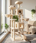 AMHANCIBLE Tall Cat Tree, 70 Inch Cat Tower for Indoor Cats, Multi-Level Cat Tree with Scratching Post, Hammock, Hanging Basket, Large Cat Condos for Adult Cats Kittens, Beige, PT18BG