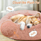 JOLLYVOGUE Calming Dog Bed Medium Size Dog, Anti-Anxiety Donut Medium Pet Bed, 27 inches Fluffy Faux Fur Round Cat Bed (Peach Pink)
