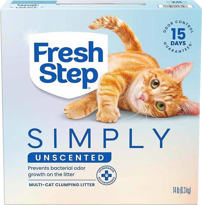 Fresh Step Simply Unscented Clumping Litter, Fresh Step Unscented Cat Litter With Activated Charcoal Technology, 14 lb. Box