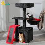PETEPELA Gothic Cat Tree Tower for Indoor Cats, 31.5'' Small Cat Tower Condo with Sisal Scratching Ramp, Cozy Hammock and Removable Flower Cat Bed Perch for Kittens, Black