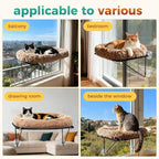 Cat Window Perch, Cordless Cat Hammock Window Seat with Sturdy Metal Frame Supports and 4 Strong Suction Cups (Brown, Long Hair)