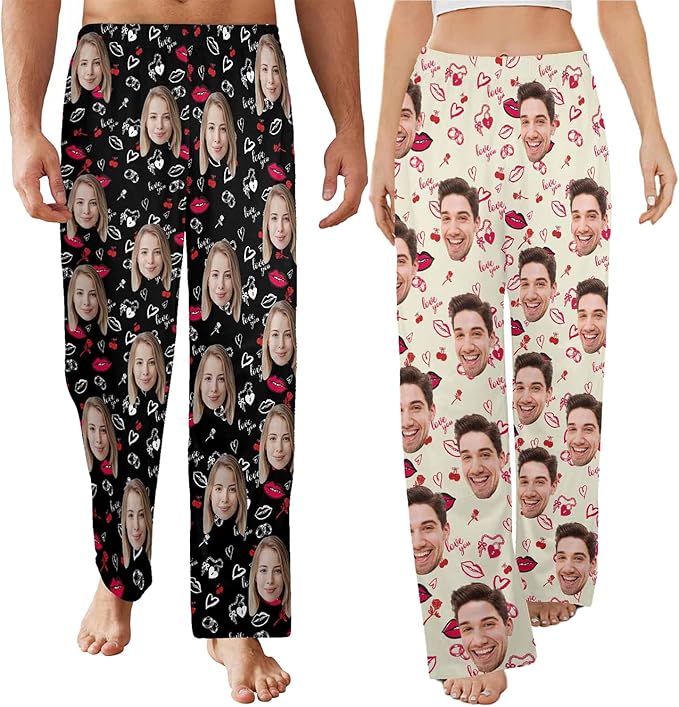 Artsadd Personalized Christmas Pajama Pants Socks for Men Custom Photo Pajama Bottoms for Men S-XXL