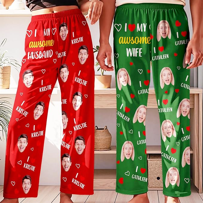 Personalized Face Pajama Pants for Men Women Custom Photo Printed Pajamas Bottoms Trousers Gift for Christmas Birthday