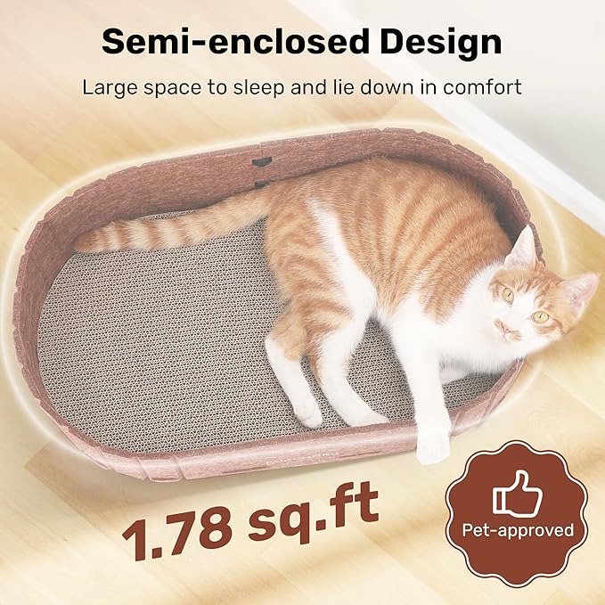 FUKUMARU Cat Scratcher, 24 Inch Sofa Shape Cat Scratching Bed, Reversible Detachable Cats Scratching Board, Round Cats Scratch Pads Refill Indoor, Caramel