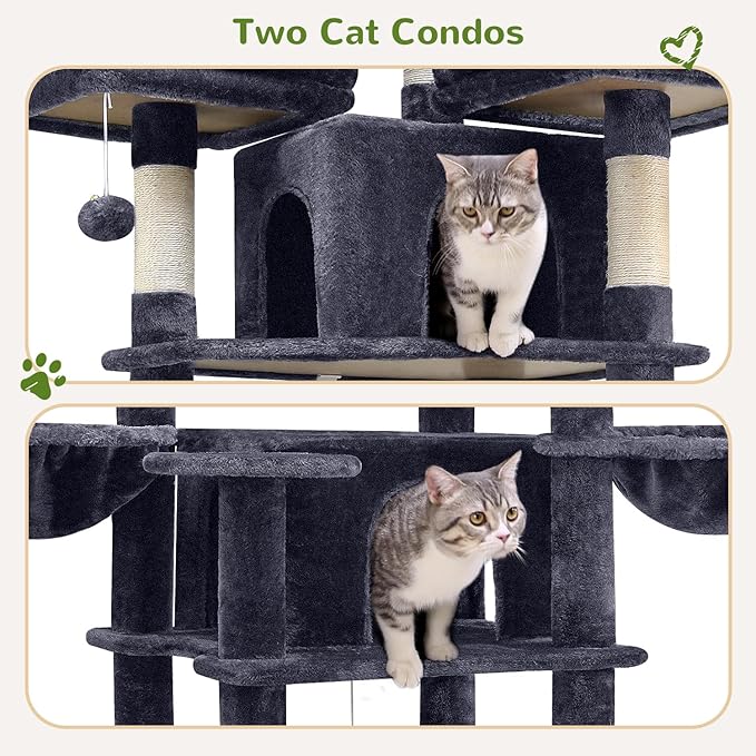 Globlazer Big Cat Tower for Indoor Cats, 80inch Cat Tower for Multiple Adult Cats XXL Cat Tree with Scratching Post, Hammock, 3 Perches, 2 Condos, 2 Hanging Basket, F80, Dark Grey