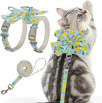 PAWCHIE Cat Harness and Leash Set with Bow Knot,Cats Escape Proof - Adjustable Daisy Floral Kitten Harness Soft Outdoor Walking Travel Pet Harness,Puppy Harness for Girl Cats Bunny Rabbit Small Dog
