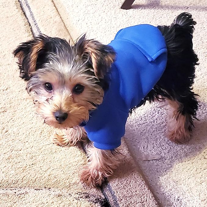 Jecikelon Winter Dog Hoodie Sweatshirts with Pockets Warm Dog Clothes for Small Dogs Chihuahua Coat Clothing Puppy Cat Custume (Dark Blue, Medium)