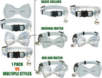 Cat Collar Breakaway Bowtie Safety with Bell Adjustbale Kitten Puppy Solid Plaid Color Set D-[2pcs] Blue