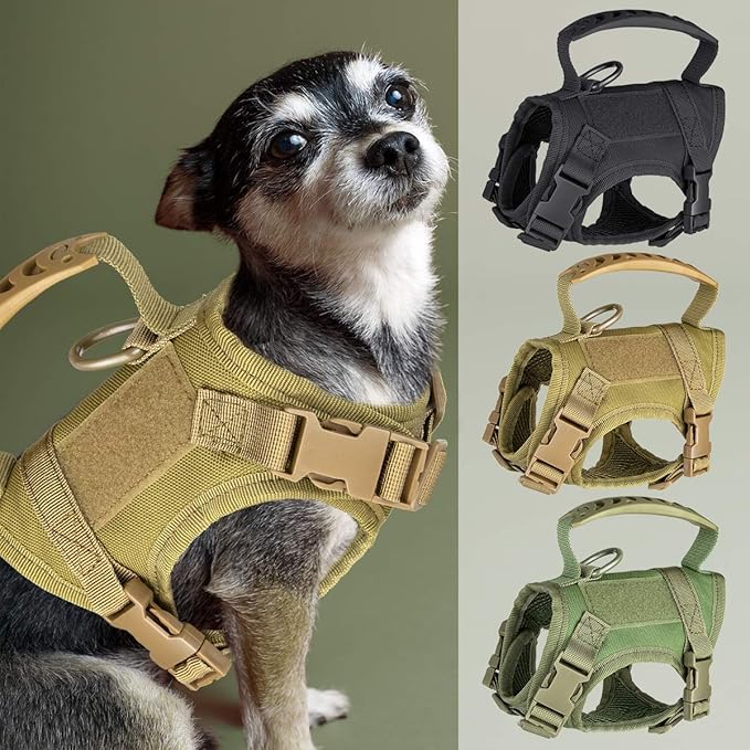 IronSeals Tactical Nylon Adjustable Dog Vest Harness Comfy Mesh Padding Puppy Vest with Quick-Release Buckle and Rubber Handle for Small Dog/Big Cat