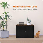 Dwanton Litter Box Enclosure, Cat Litter Box Furniture Hidden, Reversible Entrance Can Be on Left or Right Side, Wooden Cat Washroom Indoor, Black and Rustic Brown, 27.6 Inches