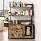 Recaceik Large Cat Litter Box Enclosure with Shelf Storage, Hidden Cat Washroom Furniture, Wooden Cat House with Scratch Pad, Sturdy Indoor Cat Cabinet with 2 Doors, Rustic Brown