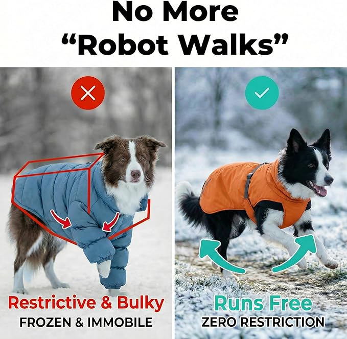 Dog Winter Coat, Warm Puffer Jacket with Fur-Safe Buckle & Leash Hole for Cold Weather, Water-Repellent Snow Vest, Breathable Thermal Apparel for Hiking & Active Dogs (Aurantium, X-Small)