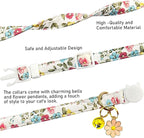 2 Pack Cotton Breakaway Cat Collars Set with Bell and Flower Pendant, Cute Floral Fruit Patterned, Adjustable 7.5-11Inch, Include A Mouse Toy Gift (Vintage+ Small Pink Flower)