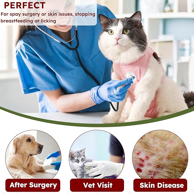 Cat Recovery Suit for Spay Abdominal Wounds, Breathable Cat Onesie for Cats After Surgery Female, Kitten Surgical Recovery Suit Female Cone of Shame Alternative for Cats Anti Licking