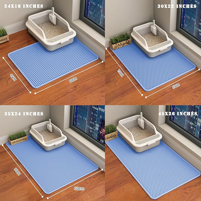 HCY&WLD Cat Litter Mat, Honeycomb Double Layer Cat Litter Trapping Mat, Waterproof Urine Proof Non-Slip, Scatter Control, Less Waste, Easier to Clean (Blue, 24" X 18")