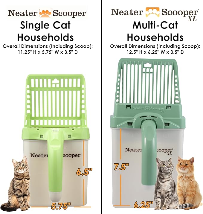 Neater Pet Brands Neater Scooper Standard Cat Litter Scoop, 15 Refill Bags – Mess-Free Cat Litter Scooper with Bag, Spill-Proof Kitty Box Sifter, Bin Doubles as Scoop Holder, For Single-Cat Households