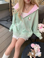 Womens Y2K Zip Up Cute Graphic Hoodies Cat Ears Casual Cartoon Harajuku Kawaii Clothes Oversize Streetwear Jacket