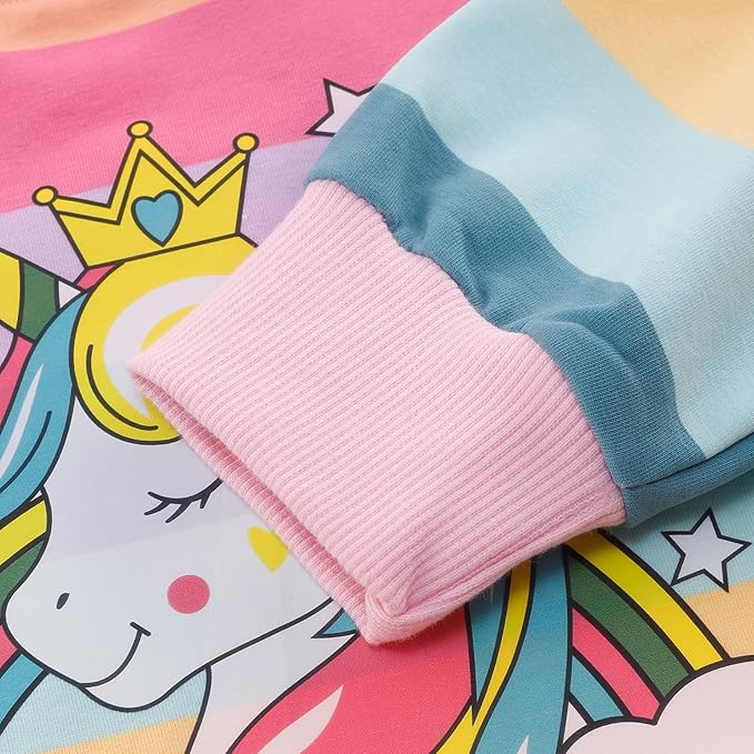 Little Girls Unicorn Outfits 2 Piece Kids Ruffle Sleeve Sweatshirt + Leggings Fall Leopard Clothing Sets 2-10 Years Old