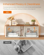 Feandrea Double Cat Litter Box Enclosure, Modern Litter Box Furniture Hidden for 2 Cats, Front Entry, Cat House, Side End Table, TV Stand, 59 x 19 x 19.5 Inches, Honey Brown, Rustic White UPCL010K01